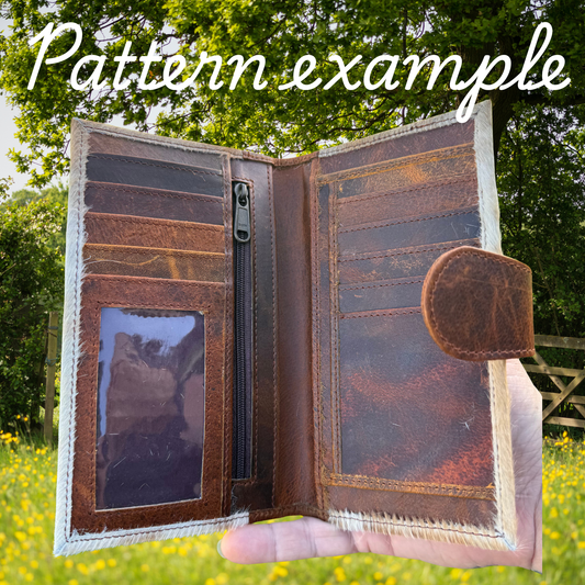 Shazza cowhide purse, back view