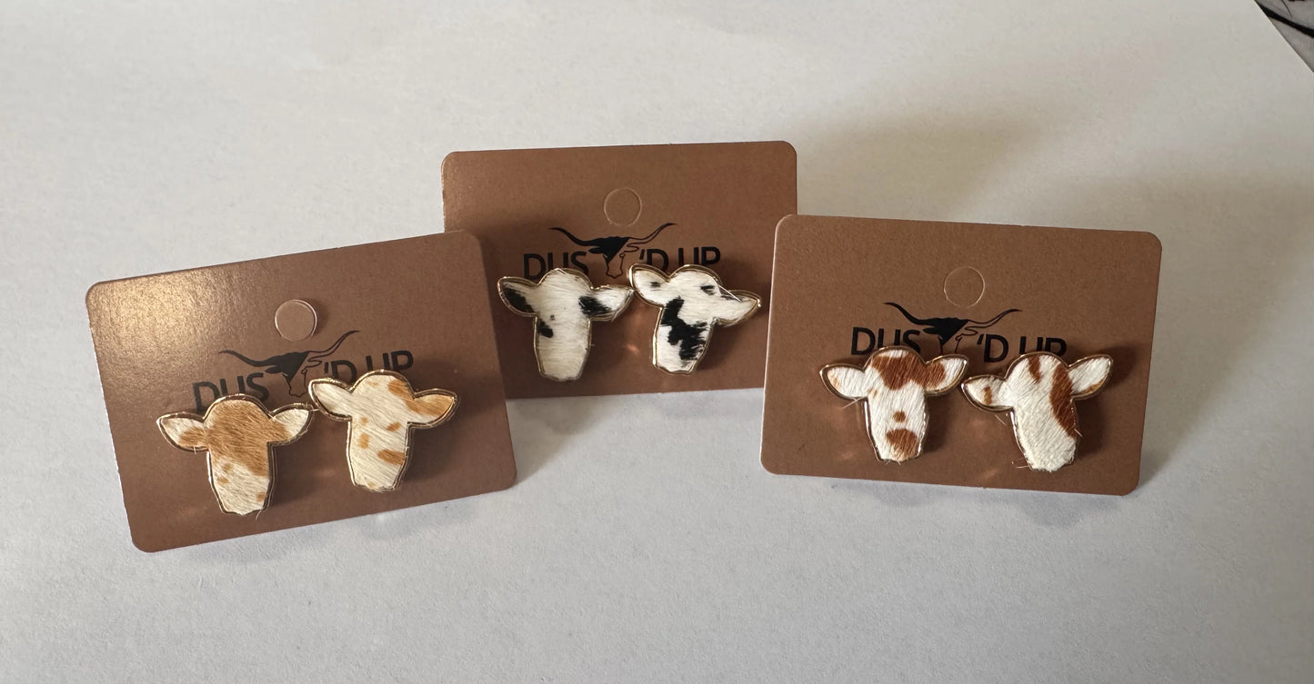 Cowhide Bull Head Stud Earrings