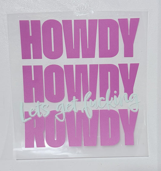 Howdy Rowdy sticker in pink and teal