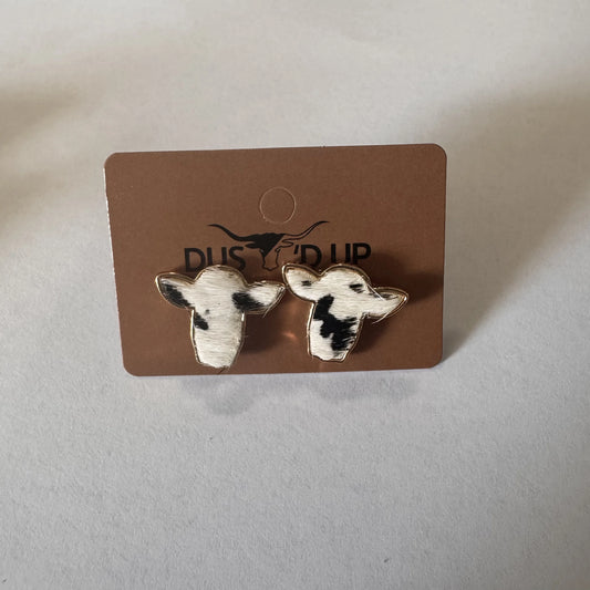Cowhide Bull Head Stud Earrings