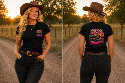 Breast Cancer Awareness Tee by Dust'd Up Co, black tee with pink ribbon design