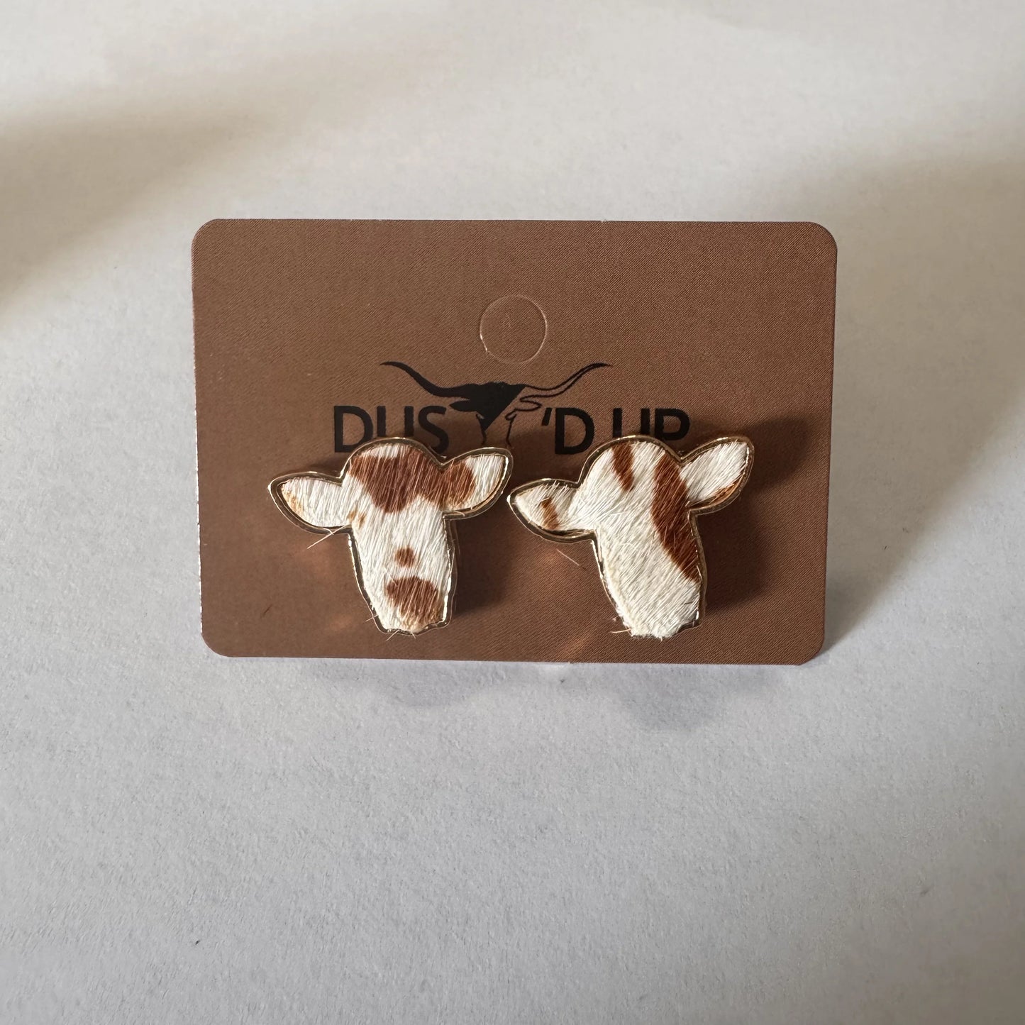 Cowhide Bull Head Stud Earrings