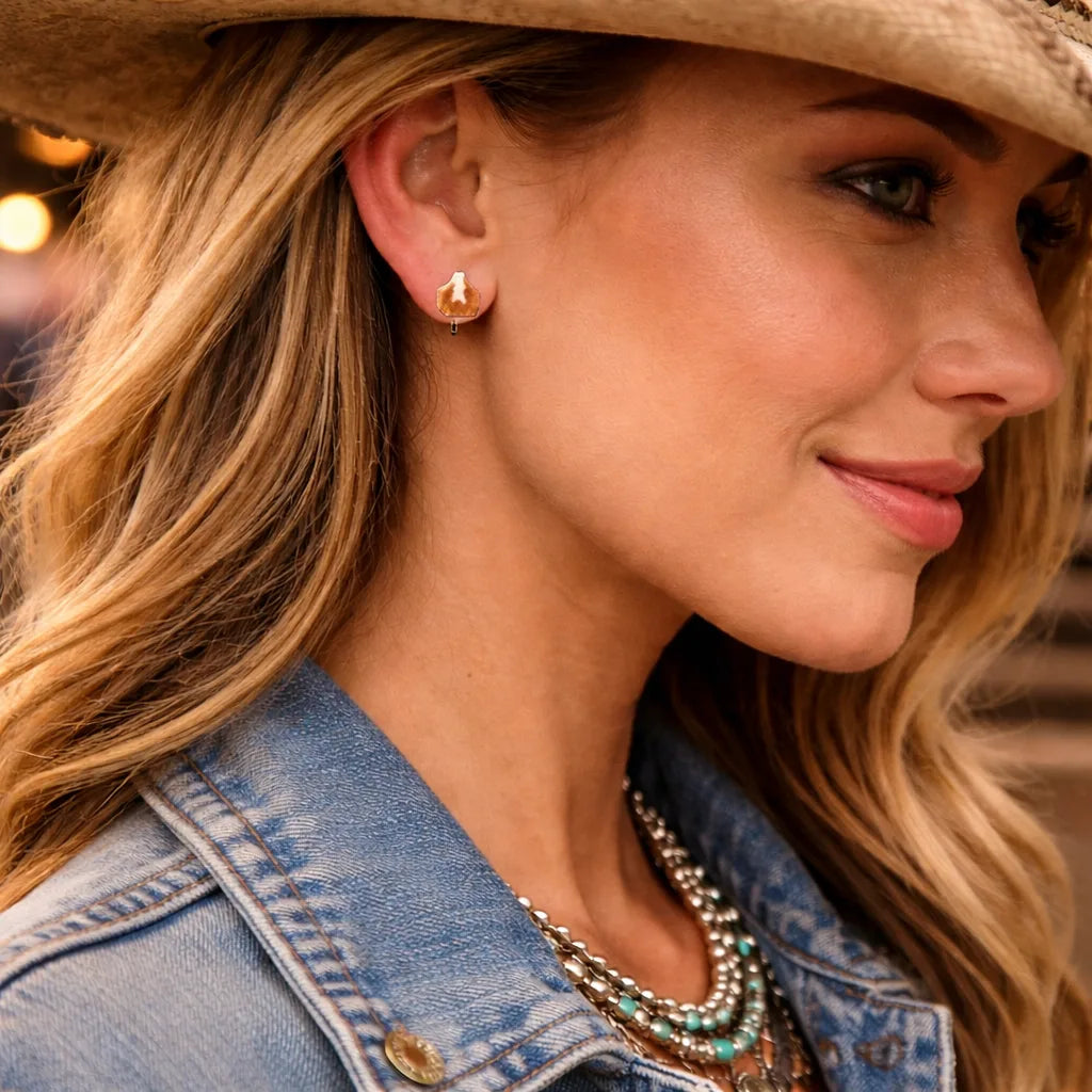 Cowhide Mini Tag Stud Earrings
