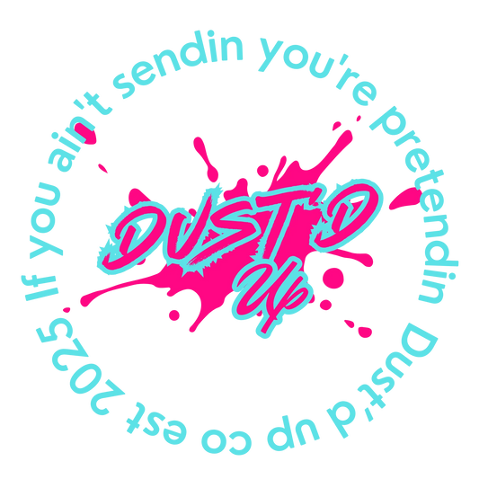 Dust'd Up Co circle logo front print close-up