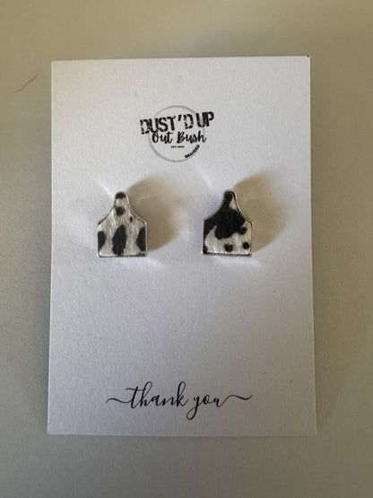 Cowhide Mini Tag Stud Earrings