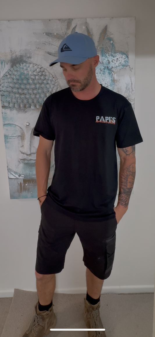 Papi's Adventure tee, back print view