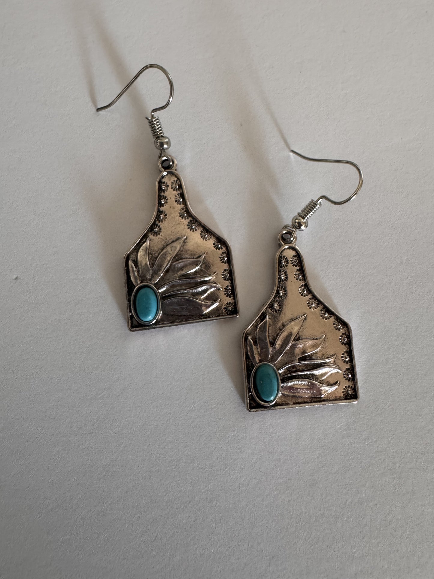 Turquoise Western Sunflower Tag Earrings