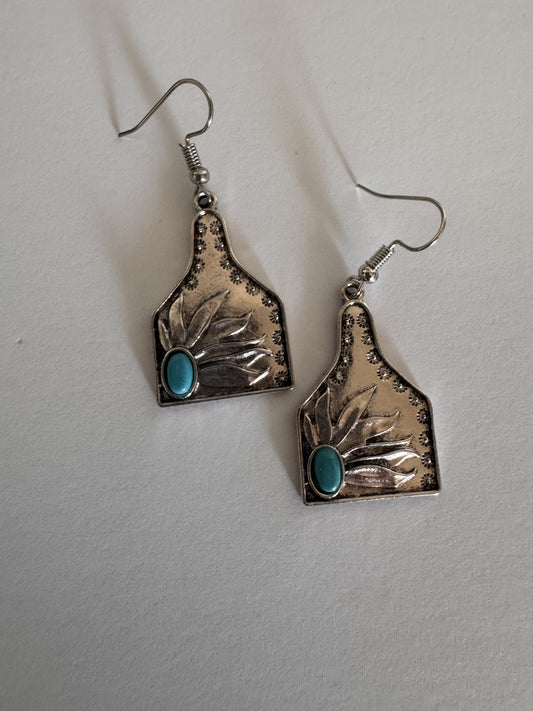 Turquoise Western Sunflower Tag Earrings