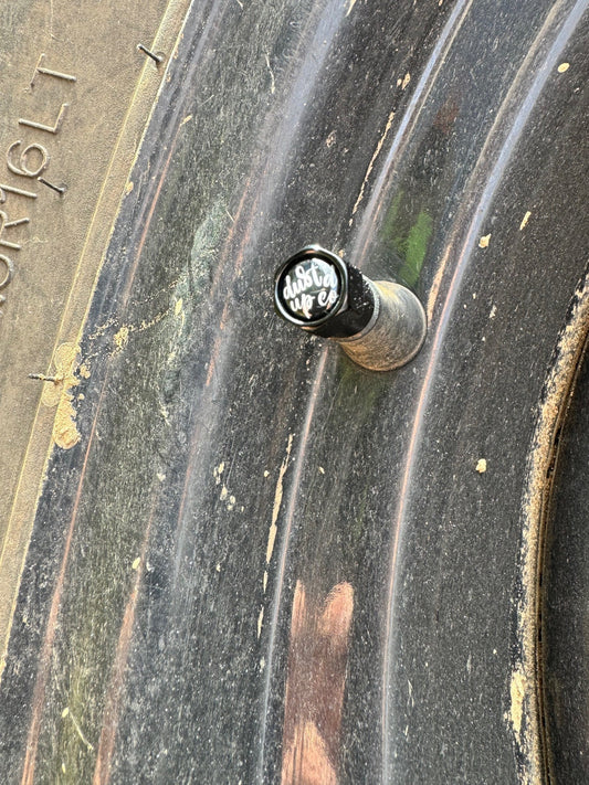 Dust'd Up Co valve caps on tyre valve stems