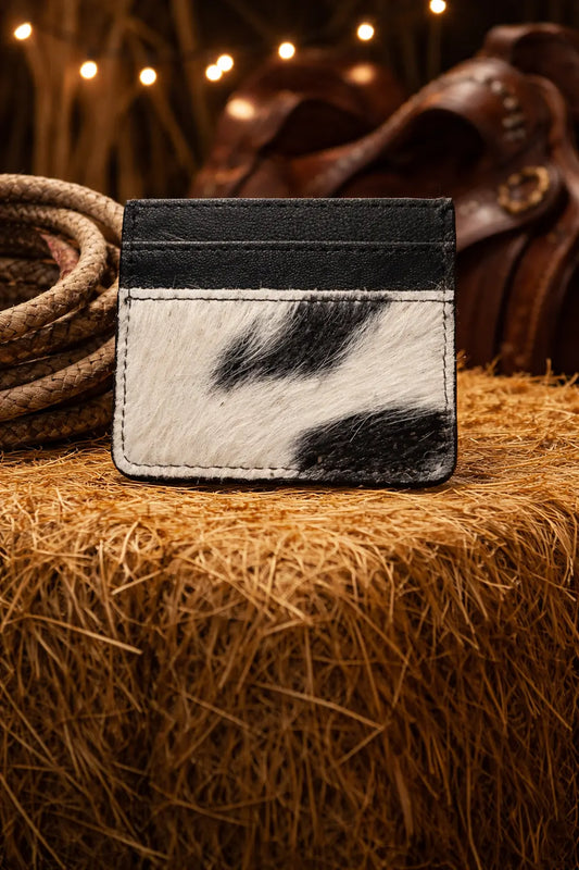 Dolly cowhide card holder, black patch style