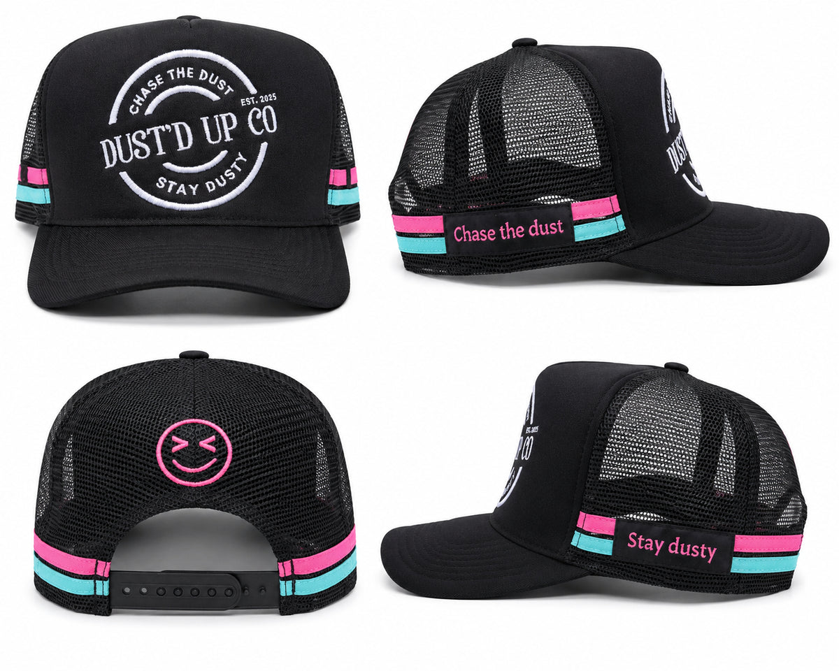 Dust'd Up Co trucker cap, embroidered front panel with mesh back and snapback fit
