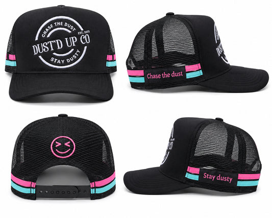 Dust'd Up Co trucker cap, embroidered front panel with mesh back and snapback fit